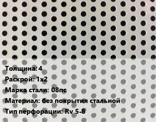 Лист перфорированный 4 1х2 Марка: 08пс без покрытия стальной Rv 5-8